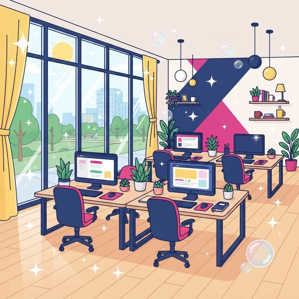 Clean office space serviced by Mrs. Ani