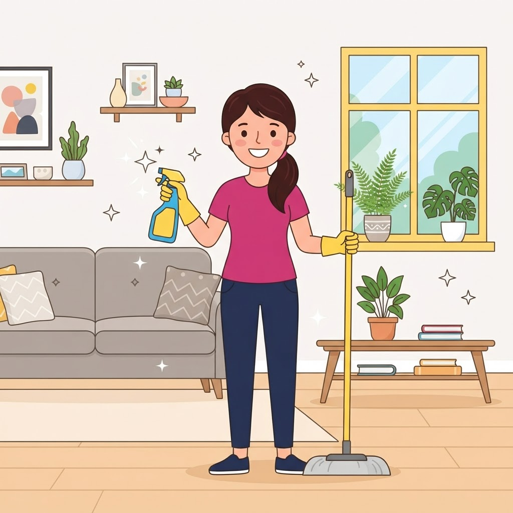 Friendly cleaner from Mrs. Ani in a tidy living room
